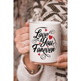 Stüdyo SM Vektörel Çizim Love You Forever Yazılı Logo Baskılı Kupa Bardak