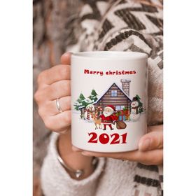 Stüdyo SM Vektörel Çizim Merry Christmas Mutlu Yıllar Noel Baba 2021 Logo Baskılı Kupa Bardak