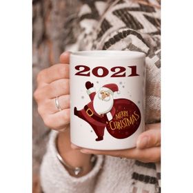 Stüdyo SM Vektörel Çizim Merry Christmas Mutlu Yıllar Noel Baba 2021 Logo Baskılı Kupa Bardak