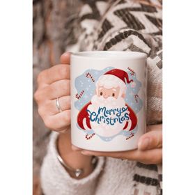 Stüdyo SM Vektörel Çizim Merry Christmas Mutlu Yıllar Yazılı Noel Baba Logo Baskılı Kupa Bardak
