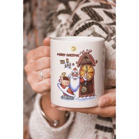 Stüdyo SM Vektörel Çizim Merry Christmas Yazılı Noel Baba Saat Görsel Logo Baskılı Kupa Bardak