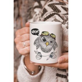 Stüdyo SM Vektörel Çizim Sinirli Baykuş Ungry Owl Whom Logo Baskılı Kupa Bardak