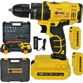 Sturdy Japon Techn 12 V 10 mm Metal Mandren Darbeli 27 Parça Sarı Çift Akülü Vidalama Matkap