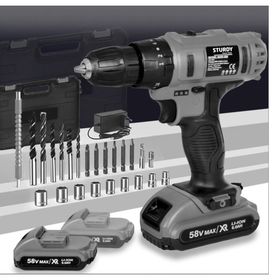 Sturdy New Seri 58 V 10 Ah Çelik Şanzuman Bakır Sargılı Çift Akülü Şarjlı Matkap