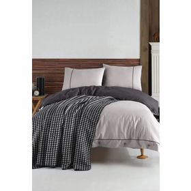 Stylish Ecosse Antrasit Tek Kişilik Nevresim Takımı+Battaniye Seti
