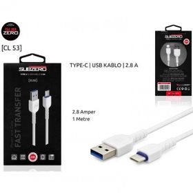 Subzero 2.8 A 1 mt USB Type-C Beyaz Şarj Data Kablosu