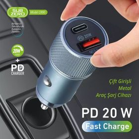 Subzero CR90 20W 3.4A Hızlı PD+USB Çıkışlı Araç Şarj Başlığı