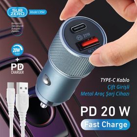 Subzero CR94 20W 3.4A Hızlı PD+USB Çıkışlı Type-C Araç Şarj Aleti