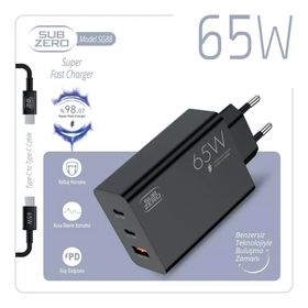 Subzero SG88 65W Type-C Hızlı Şarj Aleti ve PD Destekli Adaptör