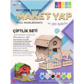 Südor MD206 12X14X18 cm Ahşap Maket Çiftlik Boyama Seti