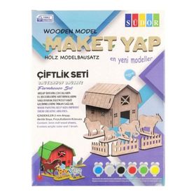 Südor MD206 12X14X18 cm Ahşap Maket Çiftlik Boyama Seti