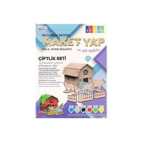 Südor MD206 12X14X18 cm Ahşap Maket Çiftlik Boyama Seti