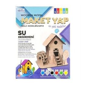 Südor N:MD2-07 16x15x14 cm Ahşap Maket Su Değirmeni Boyama Seti