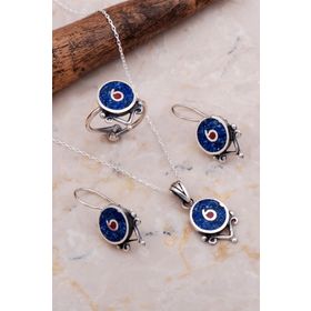 Sümer Telkari 2635 Antik Mozaik İşlemeli Lapis Lazuli Taşlı Gümüş Set