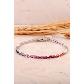 Sümer Telkari 4483 Su Yolu 3 mm Renkli Taşlı Rodyumlu Gümüş Bileklik