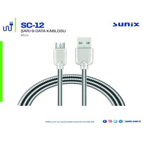 Sunix SC12 Metal Micro 2A Çıkışlı Data Ve Şarj Kablosu
