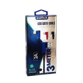 Sunix SC23 3 m İos Lightning 2A Siyah Çıkışlı Data Ve Şarj Kablosu