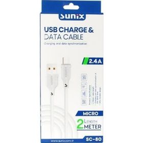 Sunix SC80 Micro 2.4A Çıkışlı 2 m Data ve Hızlı Şarj Kablo