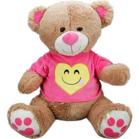 Sunman Abc Oturan Emoji T-shirtlü Pembe Ayı 60 cm Peluş Oyuncak