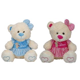 Sunman Oturan Çizgili Elbise 40 cm Peluş Ayı