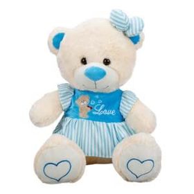 Sunman Oturan Çizgili Elbise 40 cm Peluş Ayı