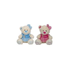 Sunman Oturan Çizgili Elbise 40 cm Peluş Ayı