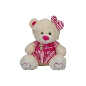 Sunman Oturan Çizgili Elbise 40 cm Peluş Ayı