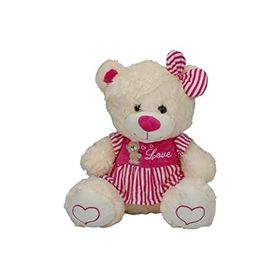 Sunman Oturan Çizgili Elbise 40 cm Peluş Ayı