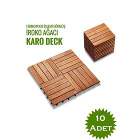Sunsoe İroko Ağacı Balkon Karo Deck 30x30 cm 10 Adet Bahçe Ahşap Yer Döşemesi