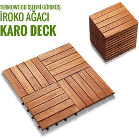 Sunsoe İroko Ağacı Balkon Karo Deck 30x30 cm 10 Adet Bahçe Ahşap Yer Döşemesi