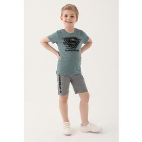 Superman L1644-3 Pastel Yeşil Erkek Çocuk Kapri Takım