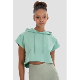Superstacy Alice Kapüşonlu Kısa Kollu Açık Yeşil Crop Sweatshirt