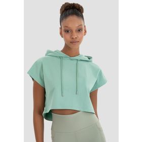 Superstacy Alice Kapüşonlu Kısa Kollu Açık Yeşil Crop Sweatshirt