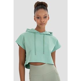 Superstacy Alice Kapüşonlu Kısa Kollu Açık Yeşil Crop Sweatshirt