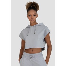 Superstacy Alice Kapüşonlu Kısa Kollu Gri Crop Sweatshirt