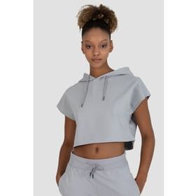 Superstacy Alice Kapüşonlu Kısa Kollu Gri Crop Sweatshirt