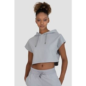Superstacy Alice Kapüşonlu Kısa Kollu Gri Crop Sweatshirt