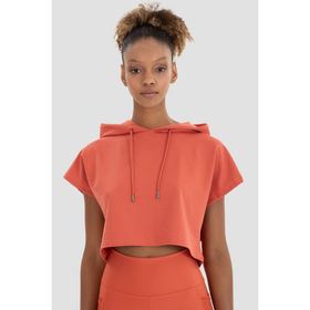 Superstacy Alice Kapüşonlu Kısa Kollu Kiremit Crop Sweatshirt