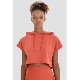 Superstacy Alice Kapüşonlu Kısa Kollu Kiremit Crop Sweatshirt