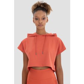 Superstacy Alice Kapüşonlu Kısa Kollu Kiremit Crop Sweatshirt