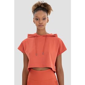 Superstacy Alice Kapüşonlu Kısa Kollu Kiremit Crop Sweatshirt