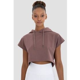 Superstacy Alice Kapüşonlu Kısa Kollu Koyu Gül Crop Sweatshirt