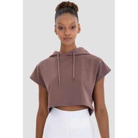 Superstacy Alice Kapüşonlu Kısa Kollu Koyu Gül Crop Sweatshirt