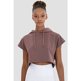 Superstacy Alice Kapüşonlu Kısa Kollu Koyu Gül Crop Sweatshirt