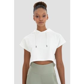 Superstacy Alice Kapüşonlu Kısa Kollu Krem Crop Sweatshirt