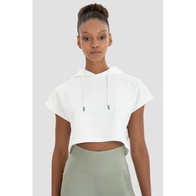 Superstacy Alice Kapüşonlu Kısa Kollu Krem Crop Sweatshirt