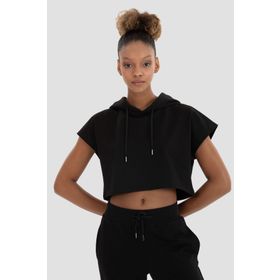 Superstacy Alice Kapüşonlu Kısa Kollu Siyah Crop Sweatshirt