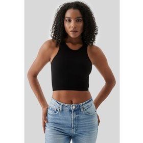 Superstacy Polly Kolsuz Fitilli Siyah Crop Top