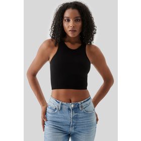Superstacy Polly Kolsuz Fitilli Siyah Crop Top