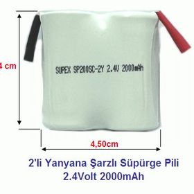 Supex 2.4Volt 2000mAh 2'li Yanyana Şarzlı Süpürge Pili